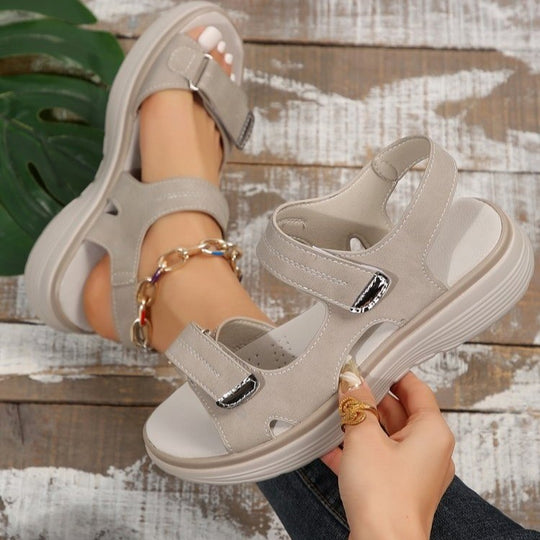 Damen Komfort-Sandalen mit dicker Liftsohle und verstellbaren Klettriemen EB