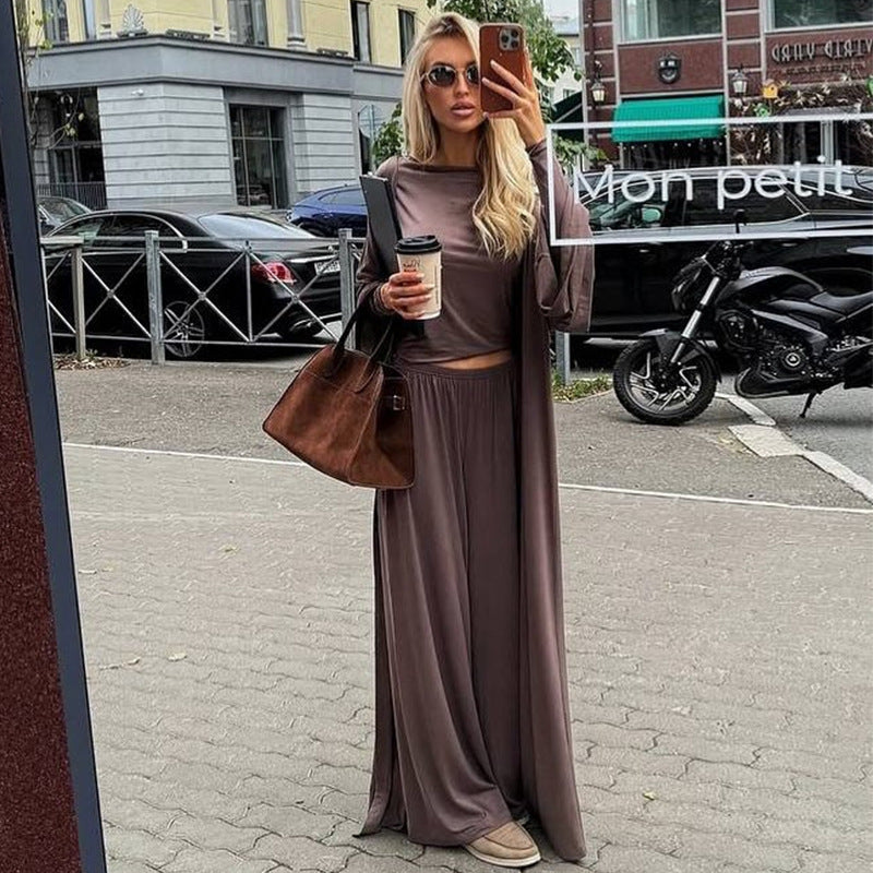 Damen modisches Longsleeve- und Palazzo-Set EB