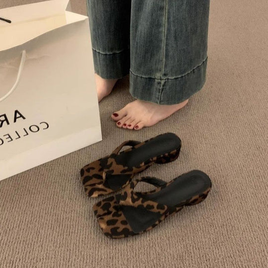 Damen elegante flache Sandalen mit kreativen Leopardenmuster EB