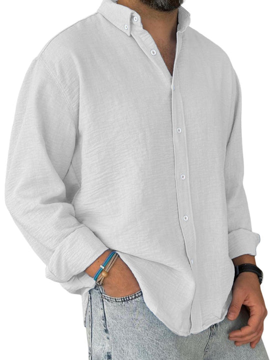 Herren nan leichtes Baumwoll-Leinen-Hemd mit Button-Down-Kragen und entspannter Relaxed-Fit EB
