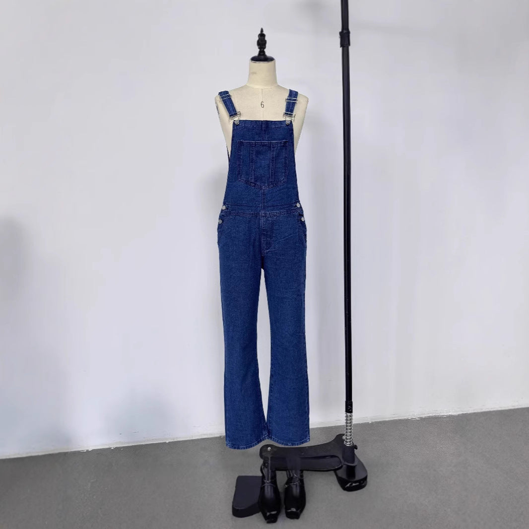 Damen lässige Denim-Latzhose mit praktischen Taschen und weiten Beinen EB