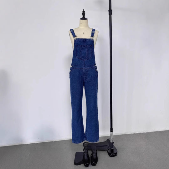 Damen lässige Denim-Latzhose mit praktischen Taschen und weiten Beinen EB