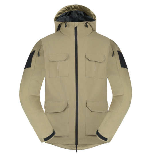 Men's  weatherproof hooded utility parka with flap chest pockets and sleeve patch panels EB