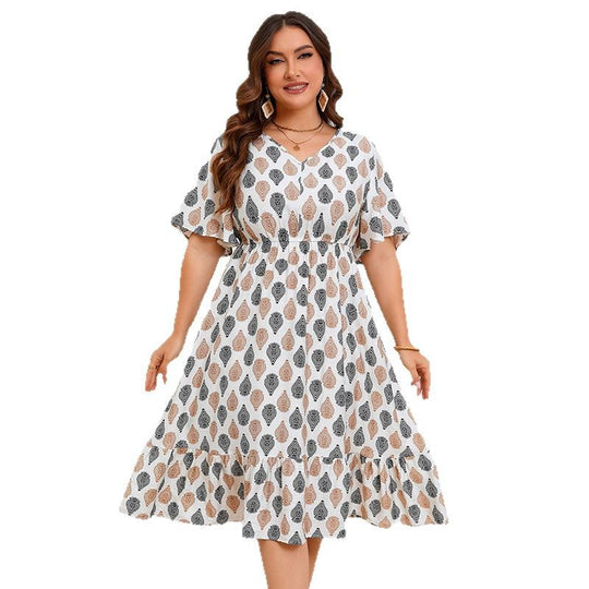 Damen Midi-Kleid mit elegantem V-Ausschnitt und floralem Design EB