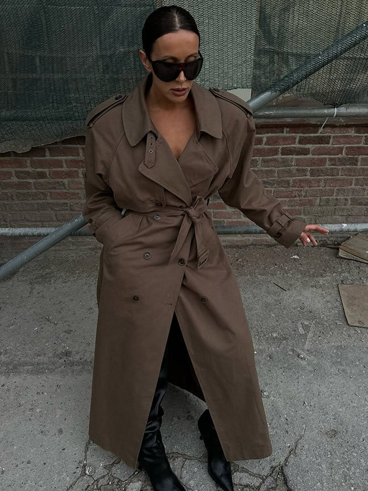 Damen eleganter Trenchcoat mit Taillengürtel und hochgeschlossenem Kragen EB