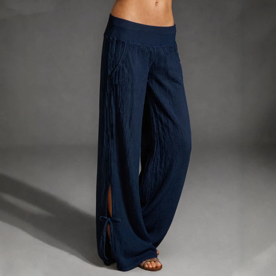 Damen Leichte Leinenhose mit weitem Bein und elastischem Bund EB