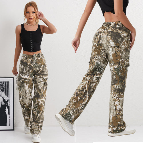 Damen Cargohose im modischen Camouflage-Design mit seitlichen Taschen und elastischem Bund EB