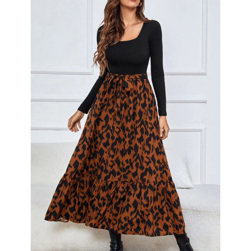 Damen Maxirock mit tierischem Print und fließendem Volantabschluss EB