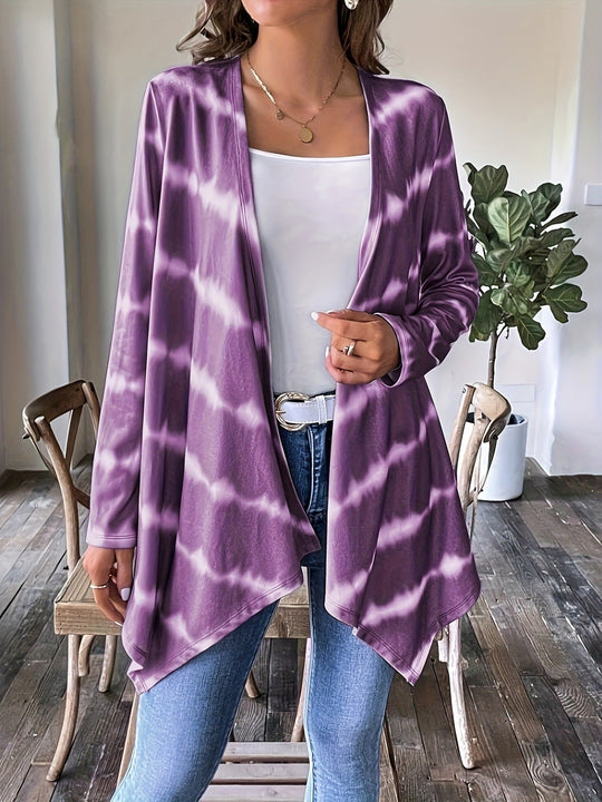 EB | Cardigan Offene Vorderseite Lange Ärmel Batikmuster Lässige Chic-Schicht