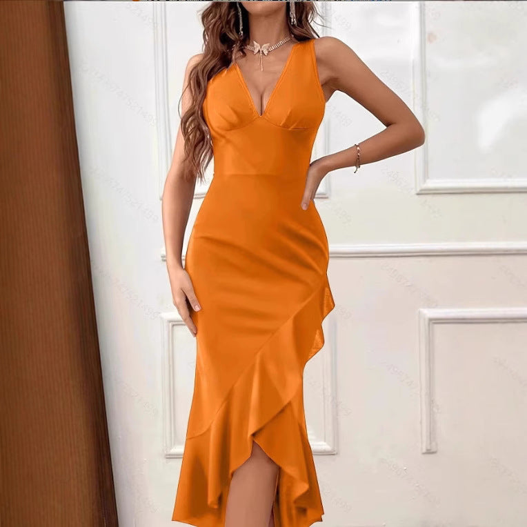 Damen Wickelkleid mit V-Ausschnitt und asymmetrischem Saum EB