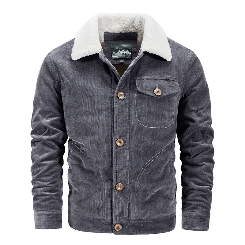 Herren Cord-Truckerjacke mit wärmendem Sherpa-Kragen und Holzknopffront EB