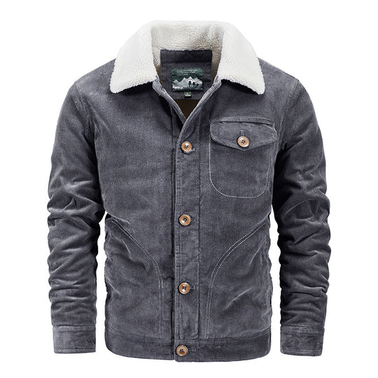 Herren Cord-Truckerjacke mit wärmendem Sherpa-Kragen und Holzknopffront EB