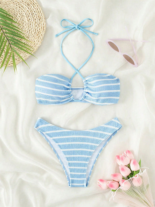 Damen Push-Up Bikini mit verstellbaren Trägern und modischem Streifendesign EB