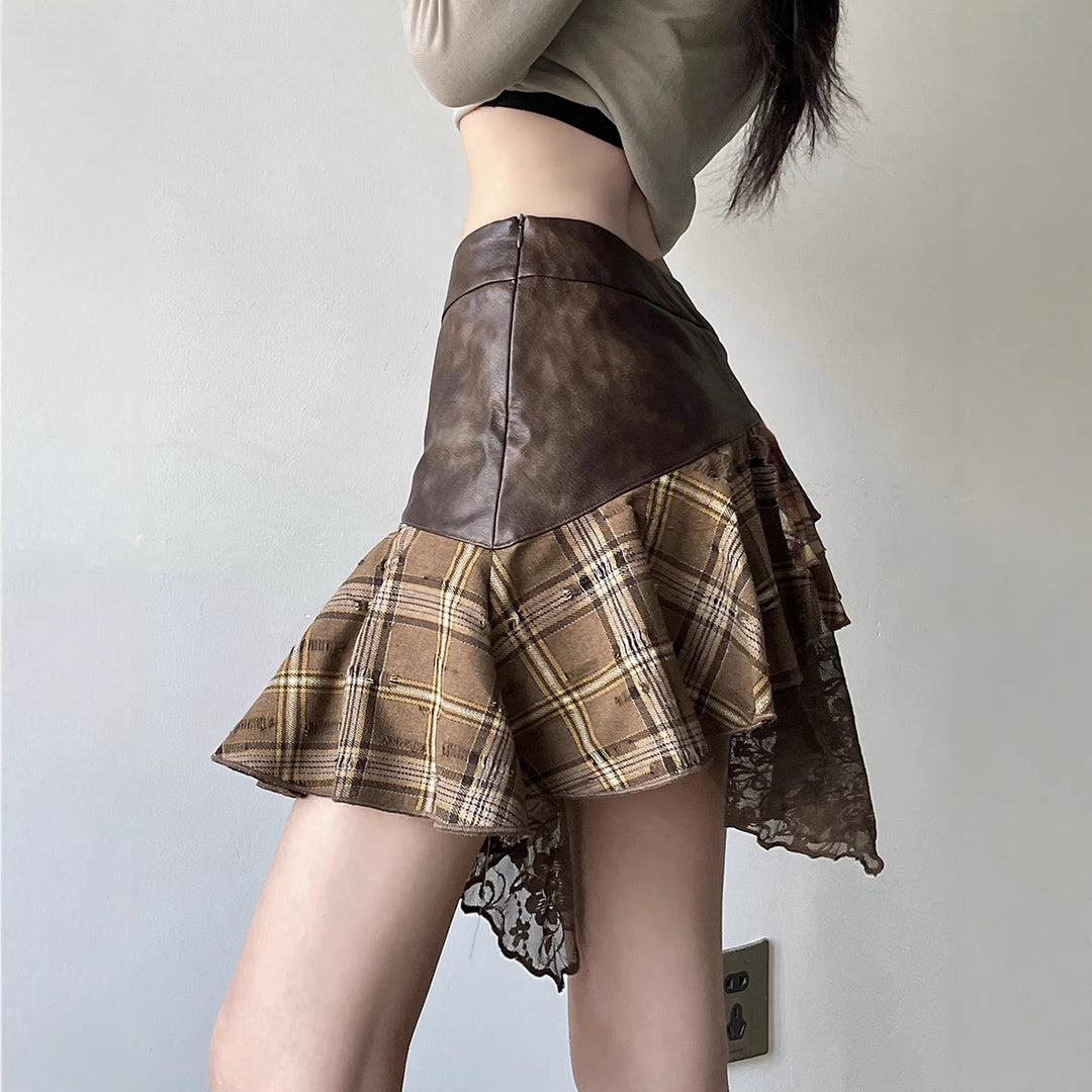 Damen Modischer Wickelrock mit asymmetrischem Schnitt und lässigen Rüschendetails EB