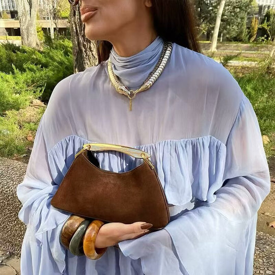 Damen Rüschenbluse mit weiten Ärmeln und elegantem Stehkragen EB