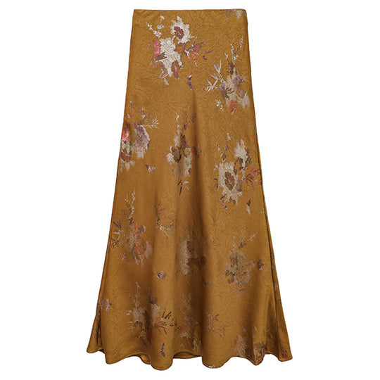 Damen  floraler Bias-Cut Midirock mit seitlichem Schlitz und taillennahem Komfortbund EB