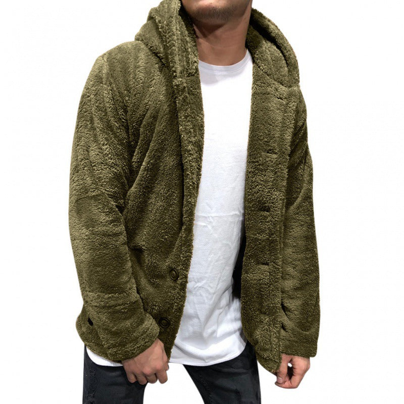 Herren Fleecejacke mit Kapuze und knöpfbarem Verschluss EB
