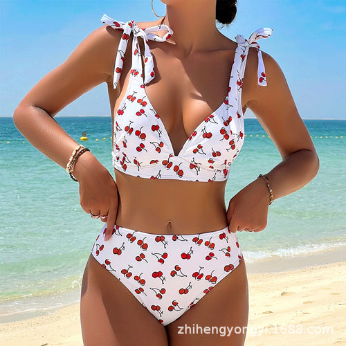 Damen Triangel-Bikini mit verspieltem Kirschmotiv EB