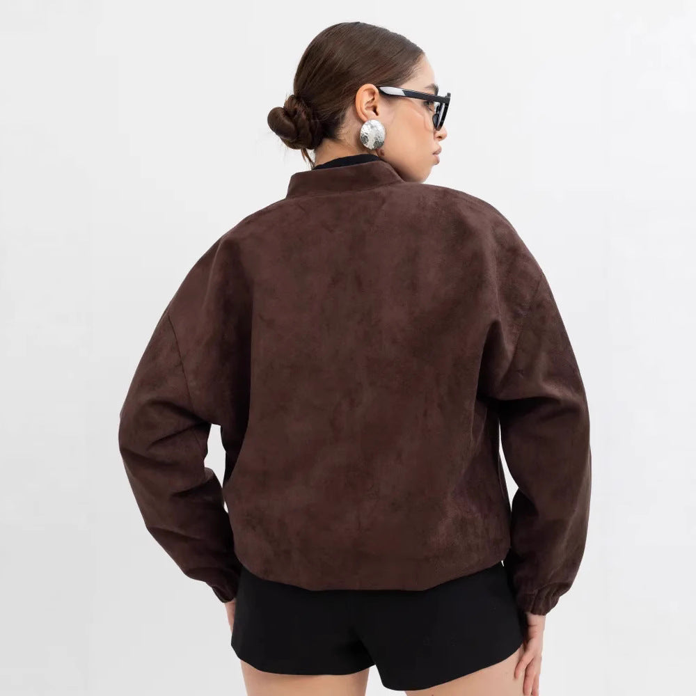 Damen Modische Kunstlederjacke im lässigen Schnitt mit Reißverschluss EB