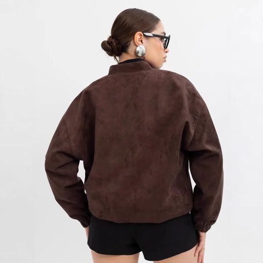 Damen Modische Kunstlederjacke im lässigen Schnitt mit Reißverschluss EB
