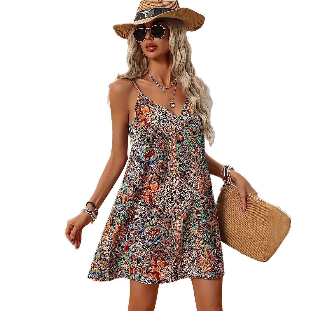 Damen Sommerkleid mit buntem Paisleymuster und lockerer Passform EB