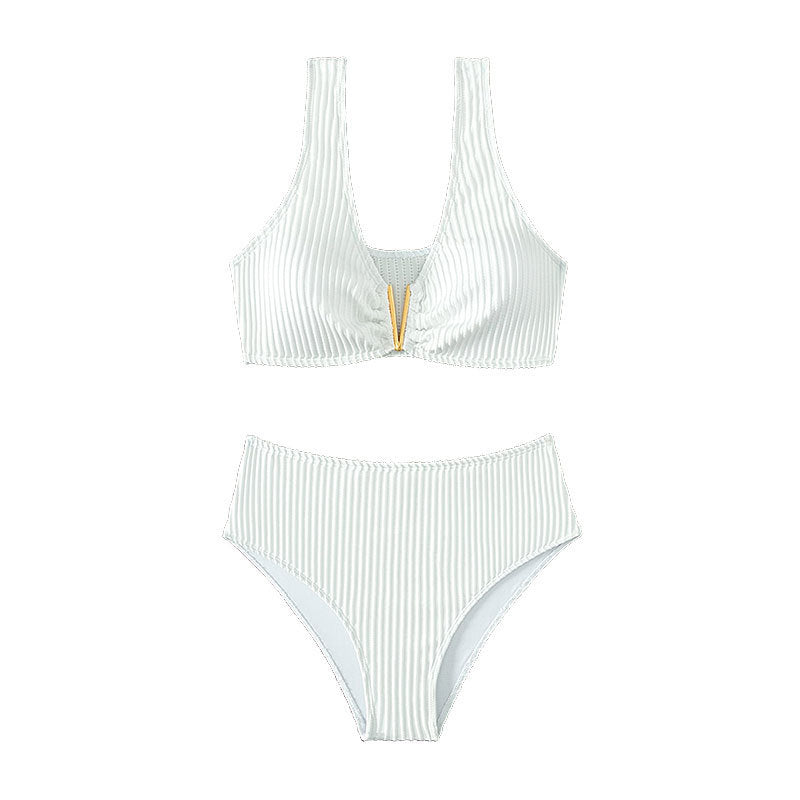 Damen Hochtailliertes Bikini-Set mit strukturiertem Oberteil EB