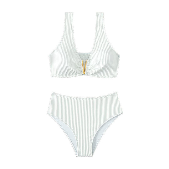 Damen Hoch tailliertes Bikini-Set mit einzigartiger Rippstruktur EB
