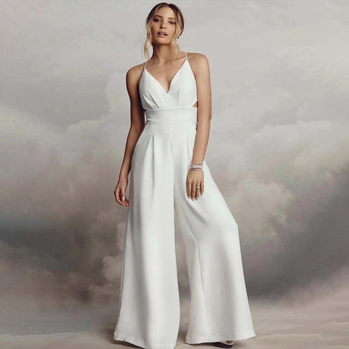 Damen Jumpsuit mit Elegantem V-Ausschnitt und Fließendem Bein EB
