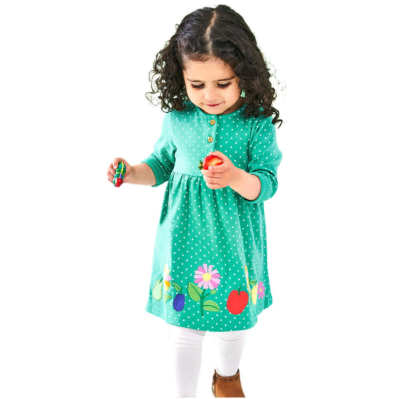 Mädchen Baumwollkleid mit bunten Blumenstickereien EB