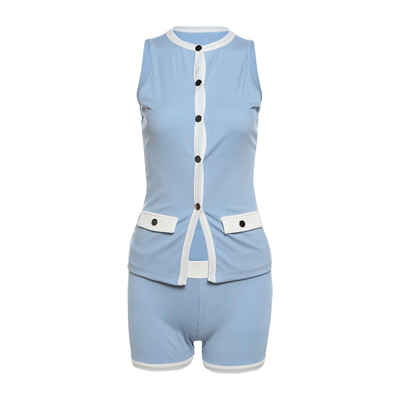 Damen Sportliches Outfit mit Leopardenmuster und Knopfdetaillierung EB