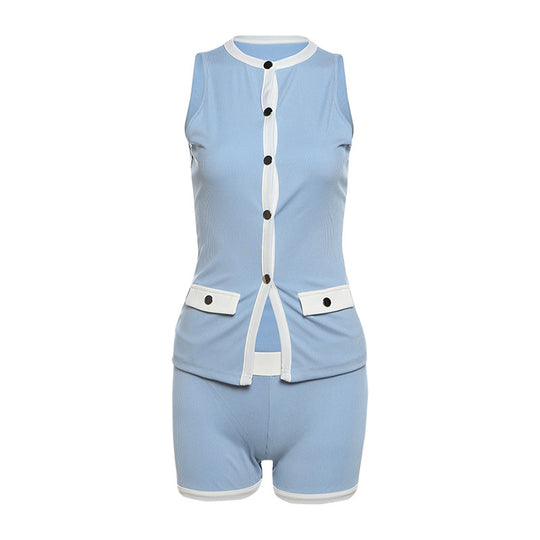 Damen Sportliches Outfit mit Leopardenmuster und Knopfdetaillierung EB