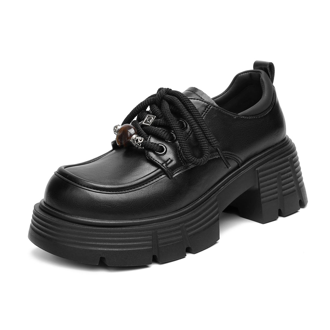 Damen Plateau-Schnürschuhe mit modischem Kettendetail und robustem Blockabsatz EB