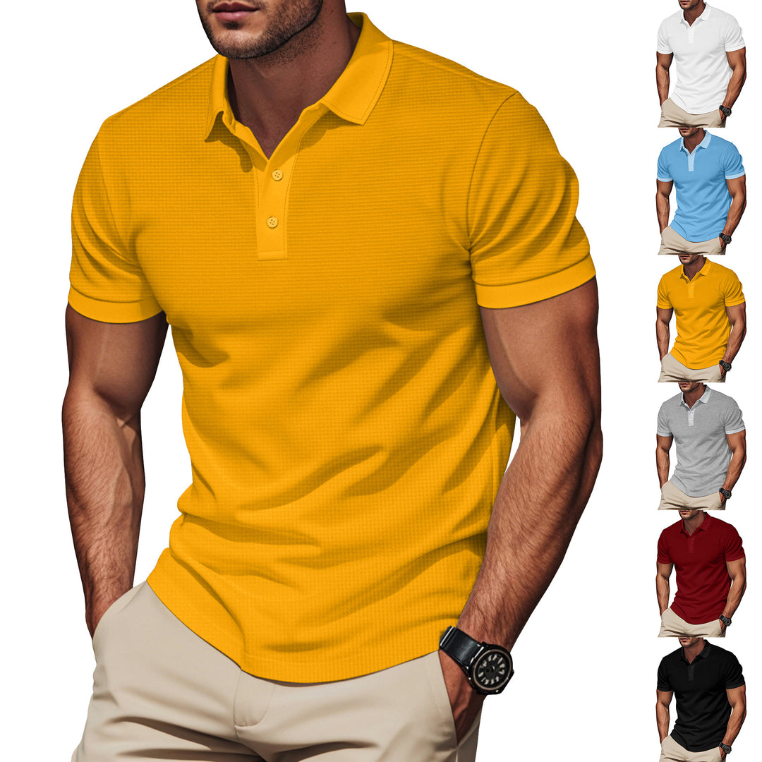 Herren nan elegantes Struktur-Poloshirt mit Kentkragen, kurzer Knopfleiste und atmungsaktivem Stretchjersey EB