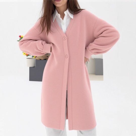 Damen gemütlicher Strickcardigan mit V-Ausschnitt und modischem Knopfverschluss EB