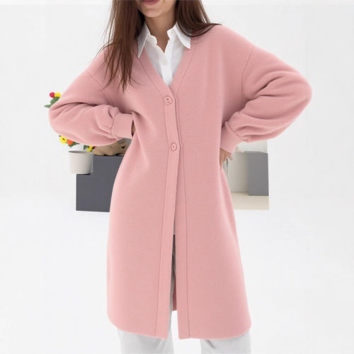 Damen gemütlicher Strickcardigan mit V-Ausschnitt und modischem Knopfverschluss EB