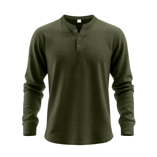 Herren nan strukturiertes Henley-Langarmshirt mit Thermo-Waffelstruktur, geripptem Stehkragen und körperfreundlichem Schnitt EB