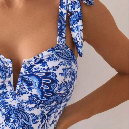 Damen Einteiliger Badeanzug mit verstellbaren Trägern und floralem Design EB