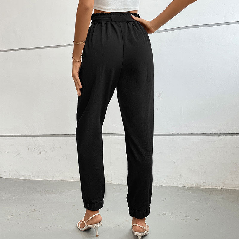Damen lässige Stoffhose mit elastischem Bund und Bindegürtel EB