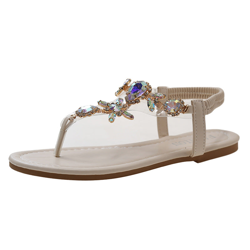 Damen elegante Zehentrenner-Sandalen mit funkelndem Strass EB