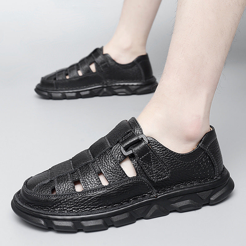 Herren offene Leder-Sandalen mit praktischem Klettverschluss und rutschfester Sohle EB