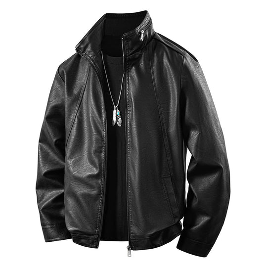 Herren zeitlose Kunstleder-Blousonjacke mit Soft-Touch Oberfläche, Stehkragen und verdecktem Zwei-Wege-Reißverschluss EB
