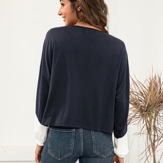 Damen lässiges Oversized T-Shirt mit Farbblockdesign und Rundhalsausschnitt EB