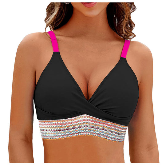 Damen Wickel-Bikini-Oberteil mit modischem Muster EB