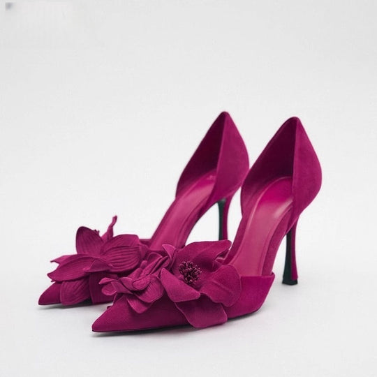 Damen elegante Spitze Pumps mit floralem Design EB