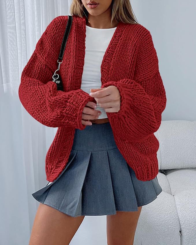 Damen Strickjacke mit voluminösen Ärmeln und offener Front EB