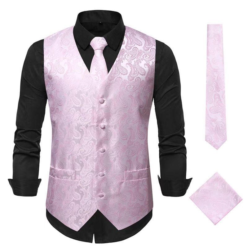 Herren nan Paisley Satin Anzugweste Set mit Krawatte und Einstecktuch EB