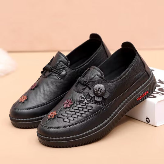 Damen Bequeme Mokassins mit floralem Design und elastischem Riemen EB