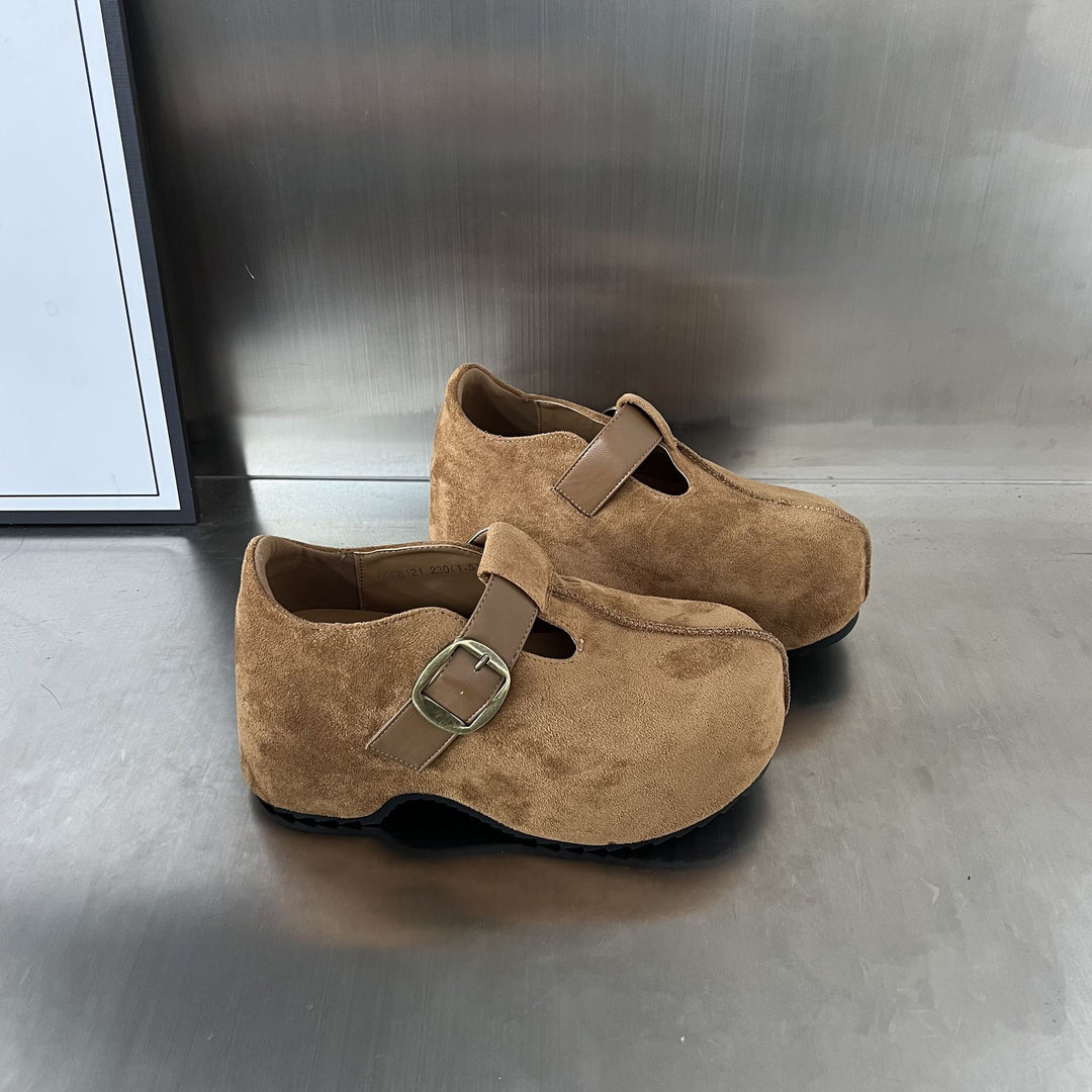 Damen Komfortable Clogs mit elegantem Schnallenverschluss aus hochwertigem Wildleder EB