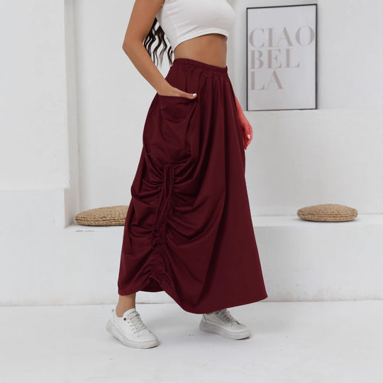Damen Maxirock mit seitlichen Raffungen und praktischen Taschen EB