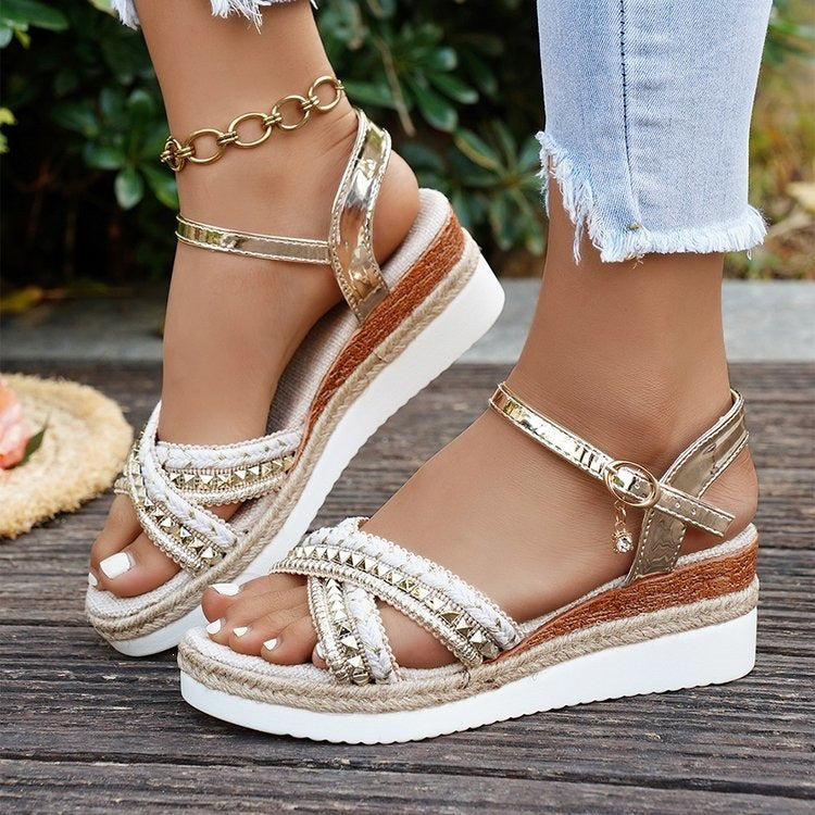 Damen Wedge-Sandalen mit funkelndem Riemendesign EB